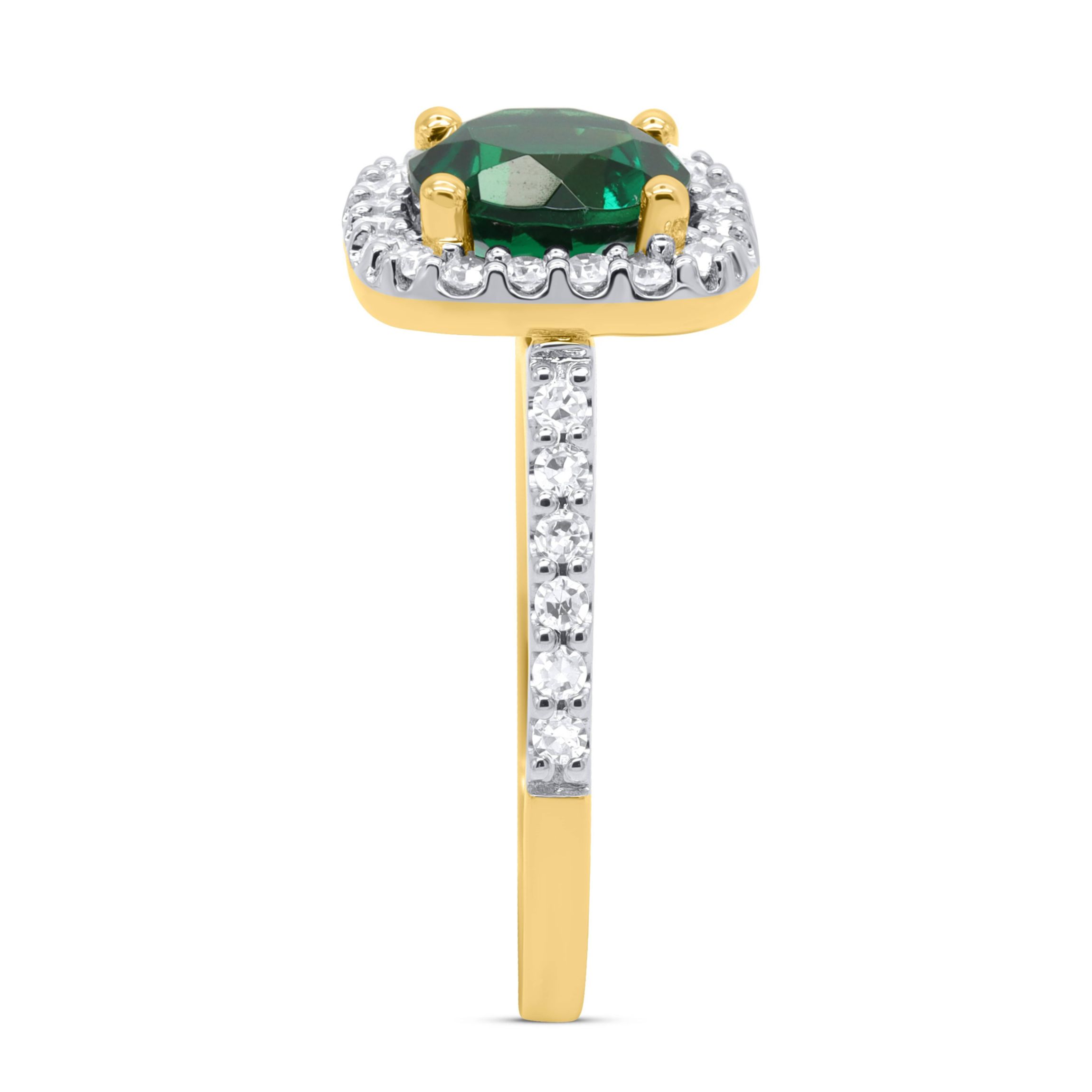 Lab Created 8.00 MM Round Created Emerald and 3/8CTTW Lab Grown Diamond Ring.