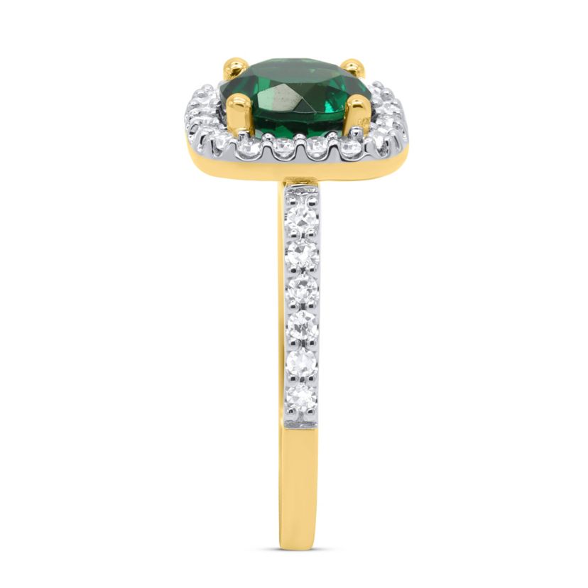 Lab Created 8.00 MM Round Created Emerald and 3/8CTTW Lab Grown Diamond Ring.