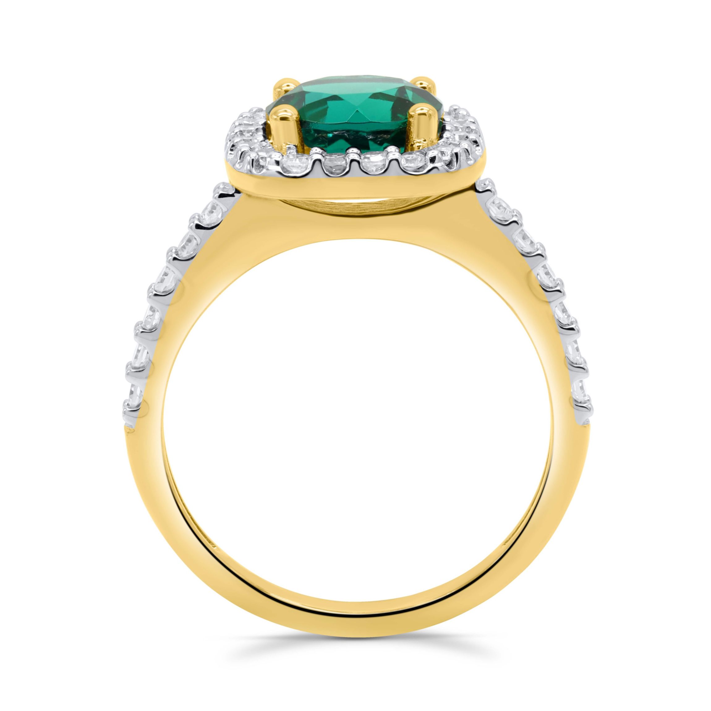 Lab Created 8.00 MM Round Created Emerald and 3/8CTTW Lab Grown Diamond Ring.