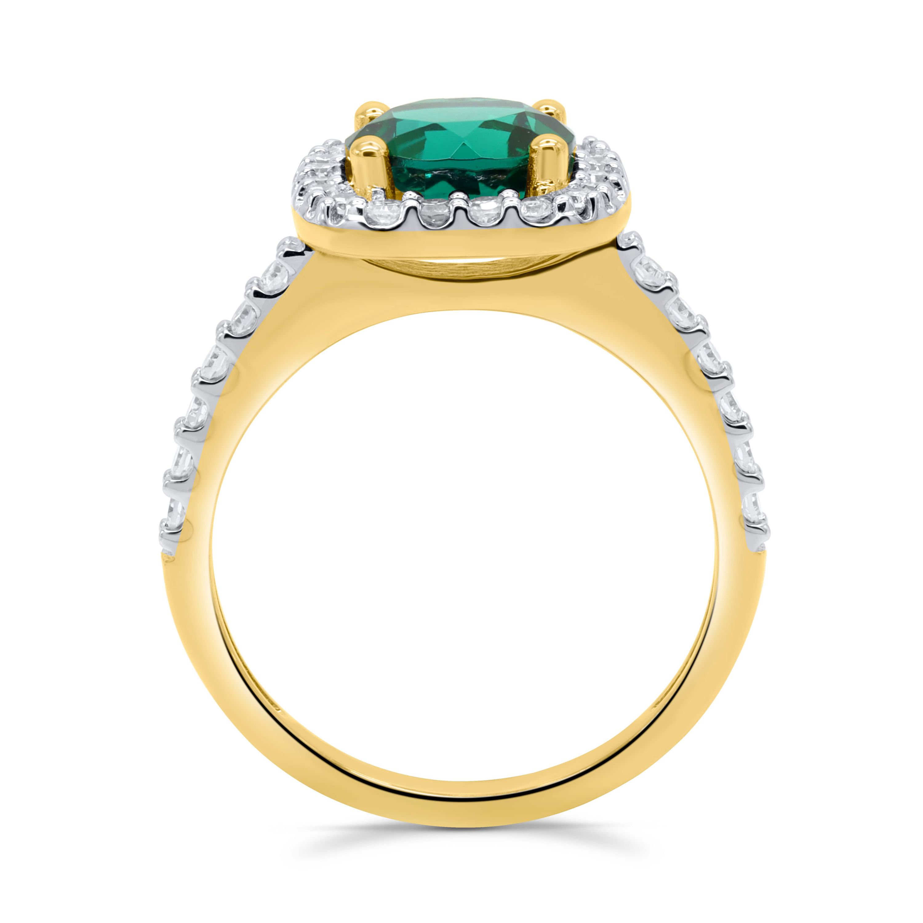 Lab Created 8.00 MM Round Created Emerald and 3/8CTTW Lab Grown Diamond Ring.