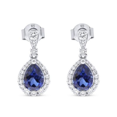 ETHIQUE Lab Created 7X5 MM Pear Created Blue Sapphire and 1/3CTTW Lab Grown Diamond Earrings