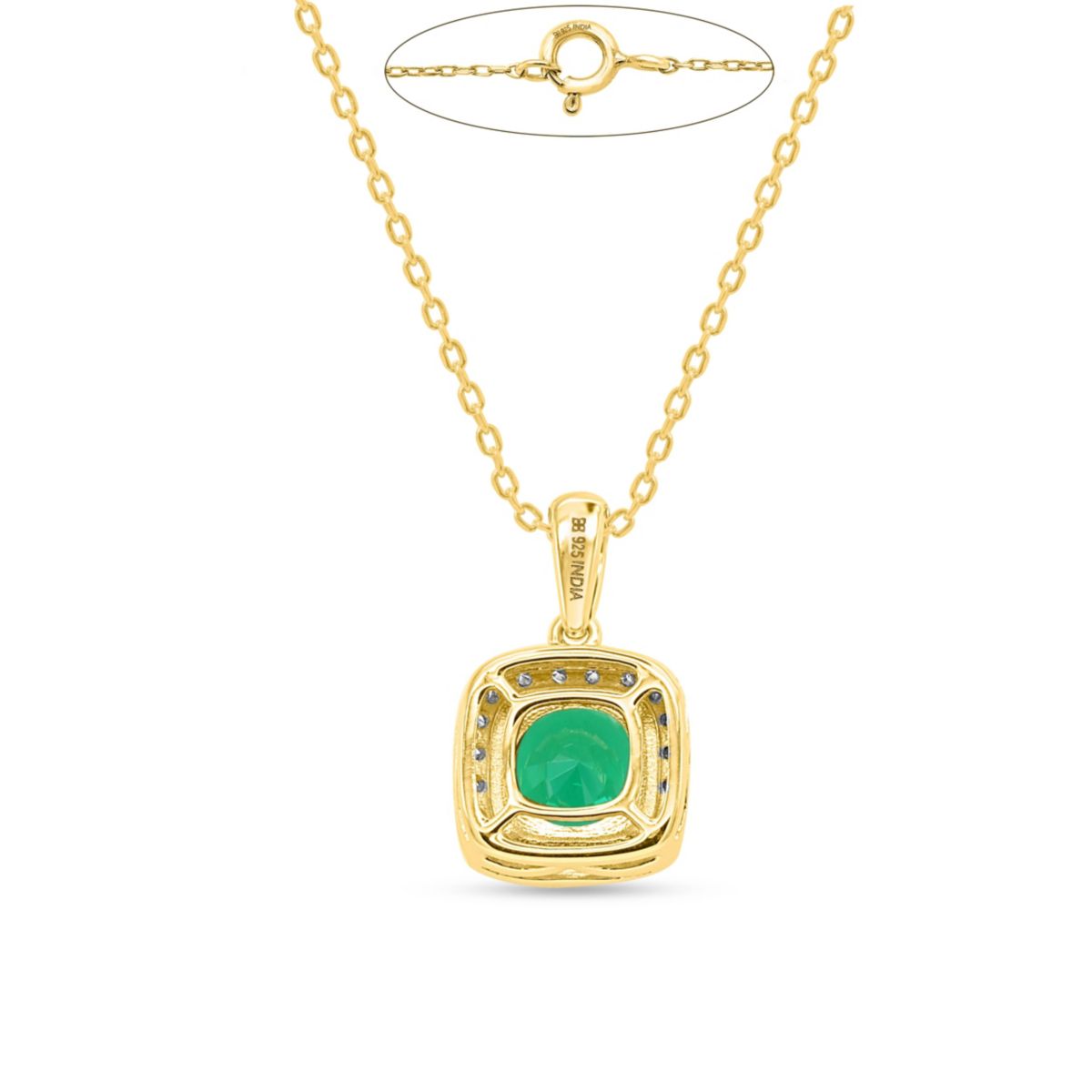 Lab Created 8.00 MM Round Created Emerald and 1/4CTTW Lab Grown Diamond Pendant W/Chain.
