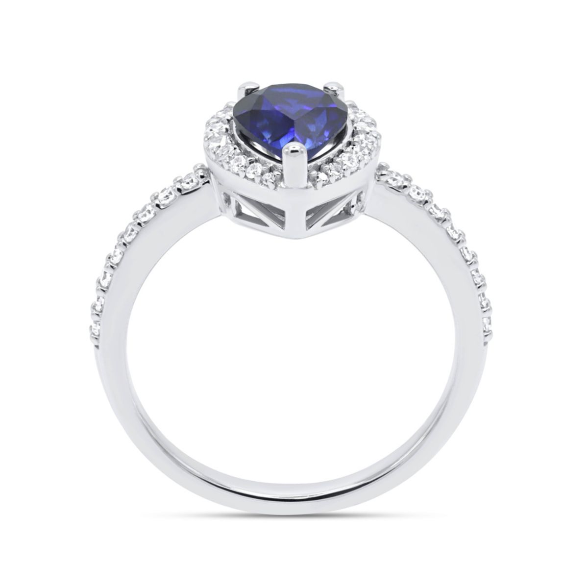 Lab Created 8X6 MM Pear Created Blue Sapphire and 1/3CTTW Lab Grown Diamond Ring.