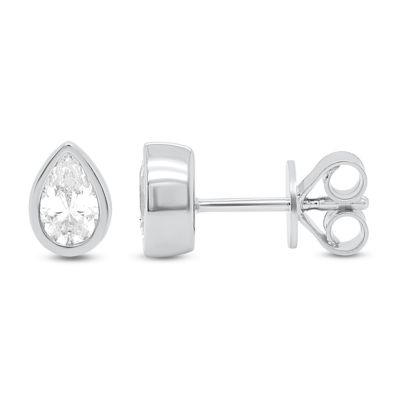 ETHIQUE Lab Created 1 Ctw Pear Lab Grown Diamond Bezel Set Stud Earrings In Sterling Silver