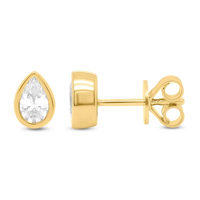 ETHIQUE Lab Created 1 Ctw Pear Lab Grown Diamond Bezel Set Stud Earrings In Sterling Silver, Gold
