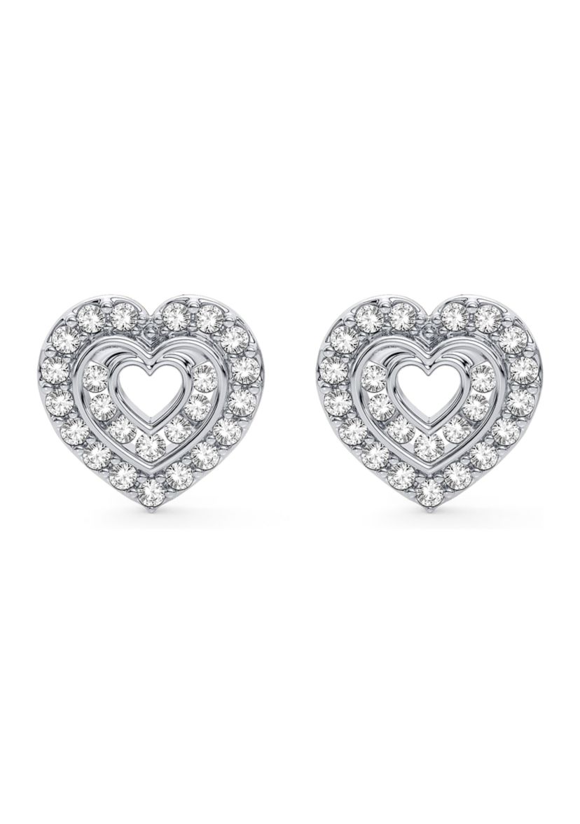 1/2 ct. t.w. Lab Created Diamond Heart Earrings in Sterling Silver 
