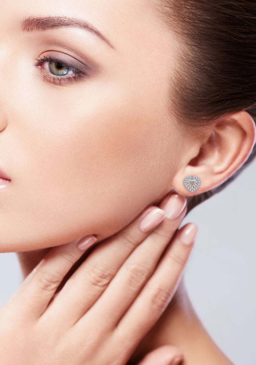 1/2 ct. t.w. Lab Created Diamond Heart Earrings in Sterling Silver 