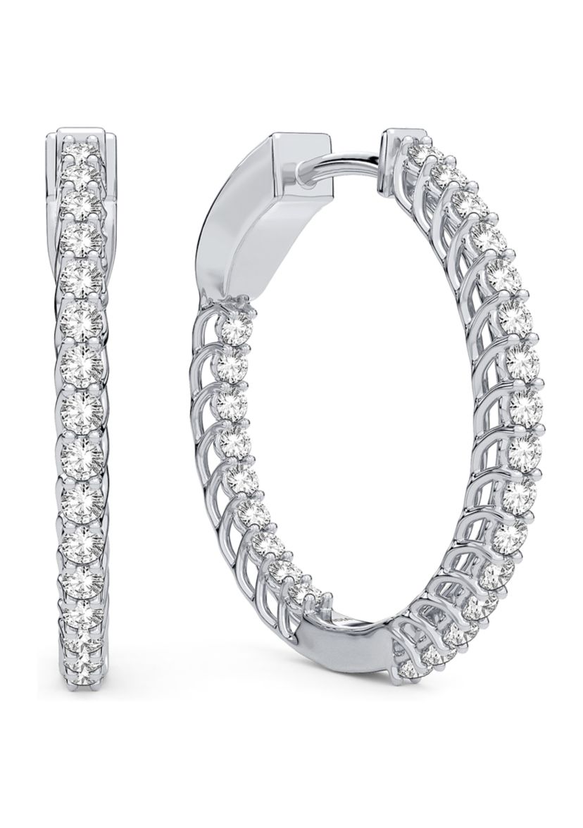 3/4 ct. t.w. Lab Created Round Diamond Hoop Earrings in Sterling Silver 