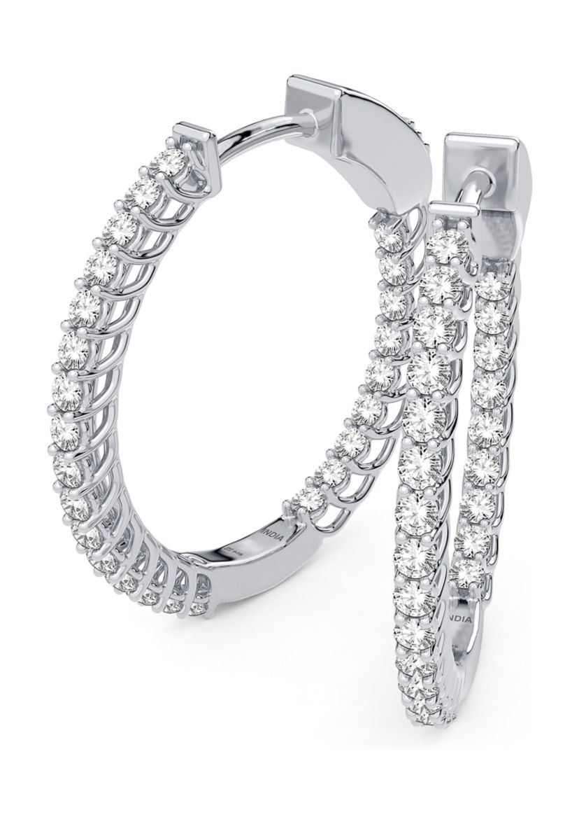 3/4 ct. t.w. Lab Created Round Diamond Hoop Earrings in Sterling Silver 