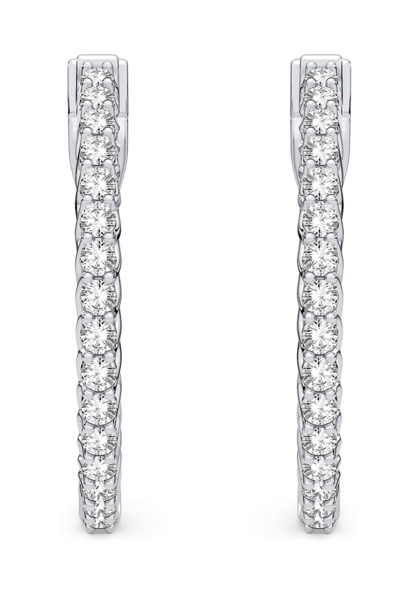 3/4 ct. t.w. Lab Created Round Diamond Hoop Earrings in Sterling Silver 