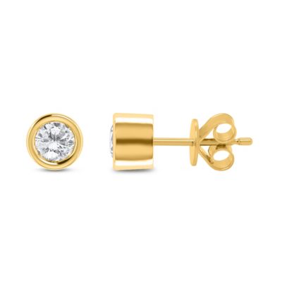 ETHIQUE Lab Created 1CTW Lab Grown Diamond Bezel Set Stud Earrings In Gold Plated Sterling Silver