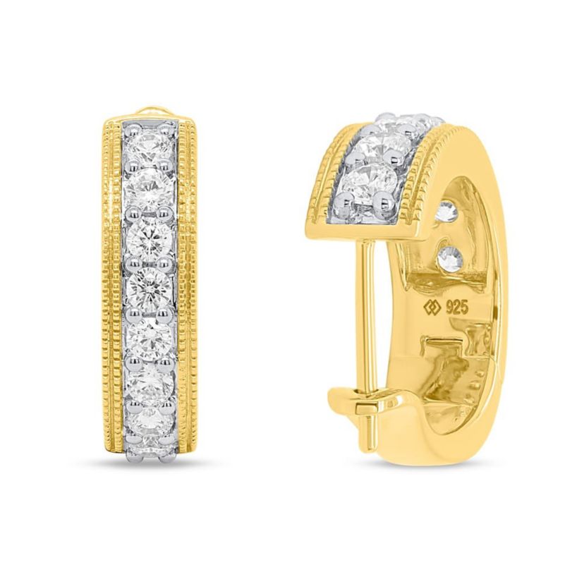 Lab Created 1 CTW LAB GROWN DIAMOND HOOP EARRINGS IN GOLD PLATED  STERLING SILVER