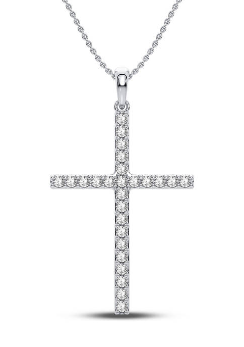 1/2 ct. t.w. Lab Created Round Diamond Cross Pendant Necklace in 14K White Gold 