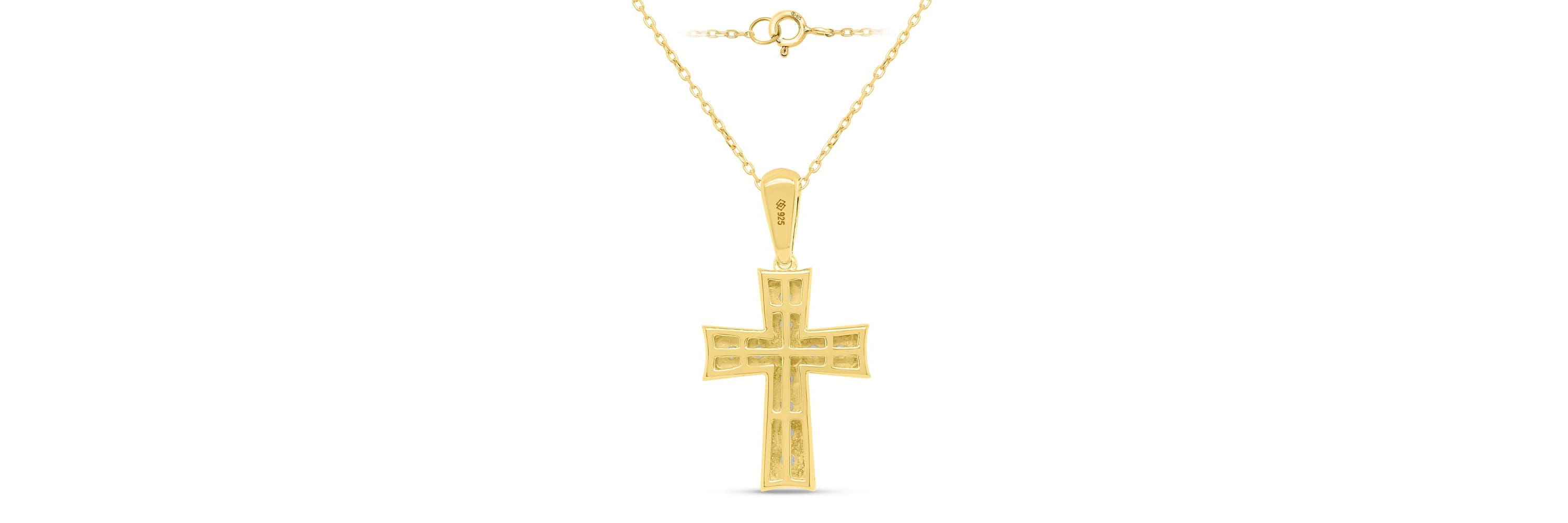 Lab Created 1/2 CTW LAB GROWN DIAMOND CROSS PENDANT IN GOLD PLATED STERLING SILVER
