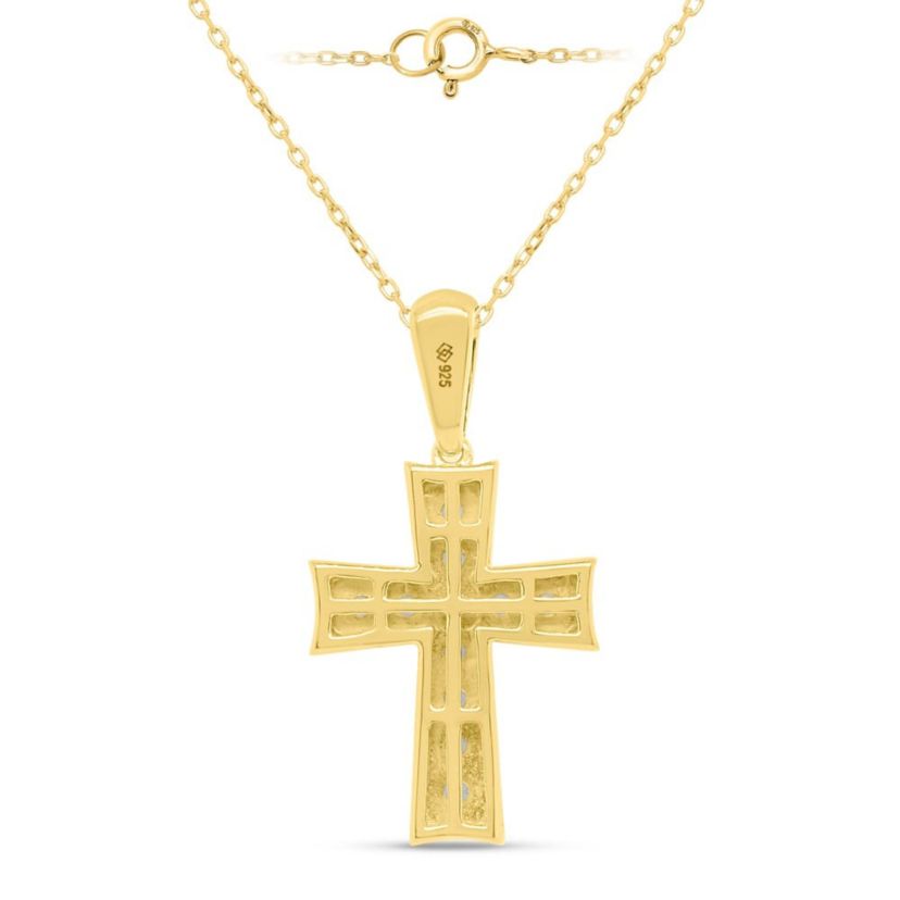 Lab Created 1/2 CTW LAB GROWN DIAMOND CROSS PENDANT IN GOLD PLATED STERLING SILVER