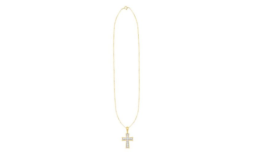 Lab Created 1/2 CTW LAB GROWN DIAMOND CROSS PENDANT IN GOLD PLATED STERLING SILVER