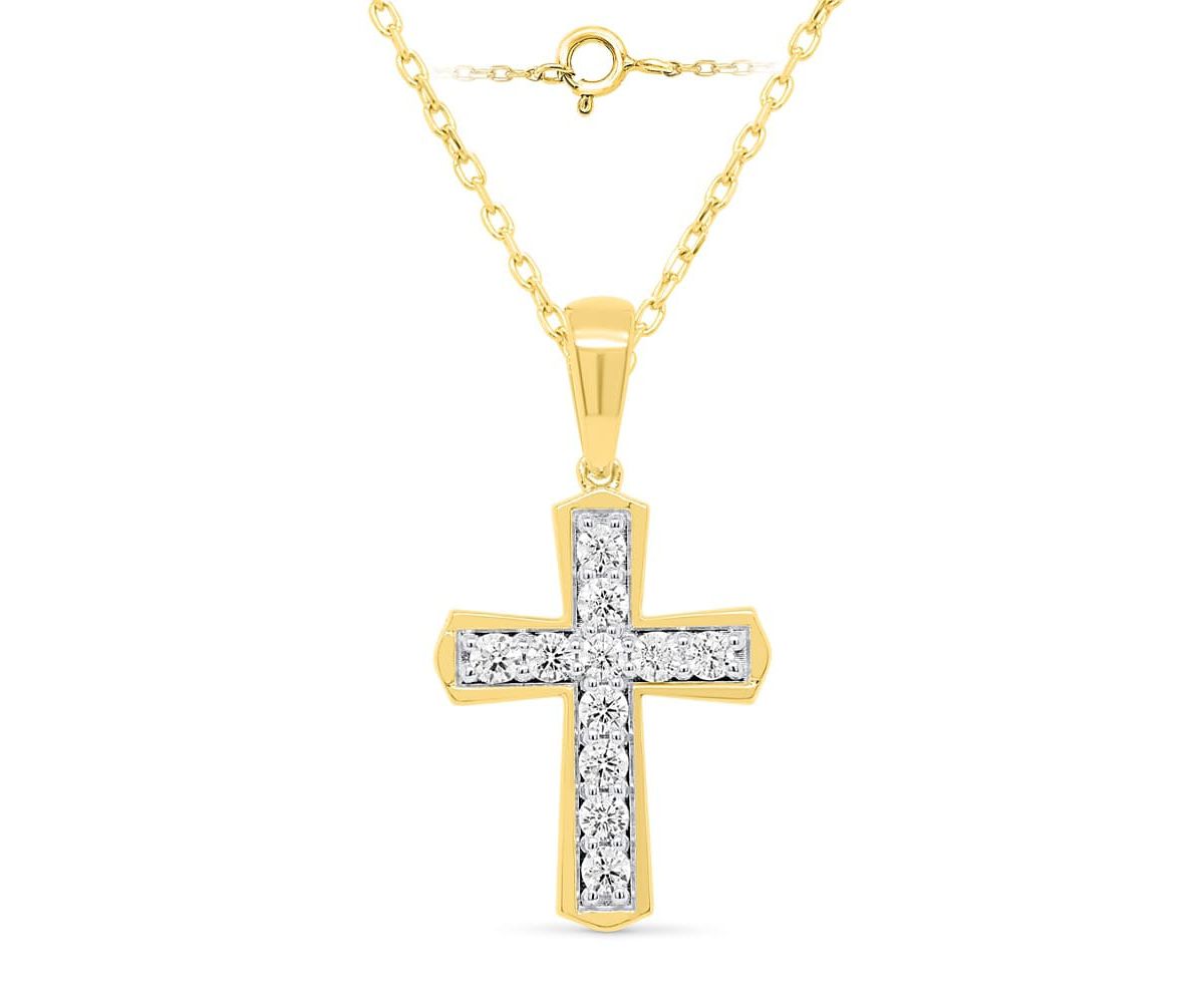 Lab Created 1/2 CTW LAB GROWN DIAMOND CROSS PENDANT IN GOLD PLATED STERLING SILVER