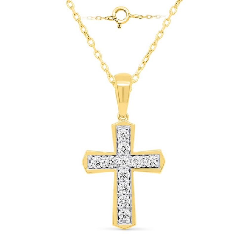 Lab Created 1/2 CTW LAB GROWN DIAMOND CROSS PENDANT IN GOLD PLATED STERLING SILVER
