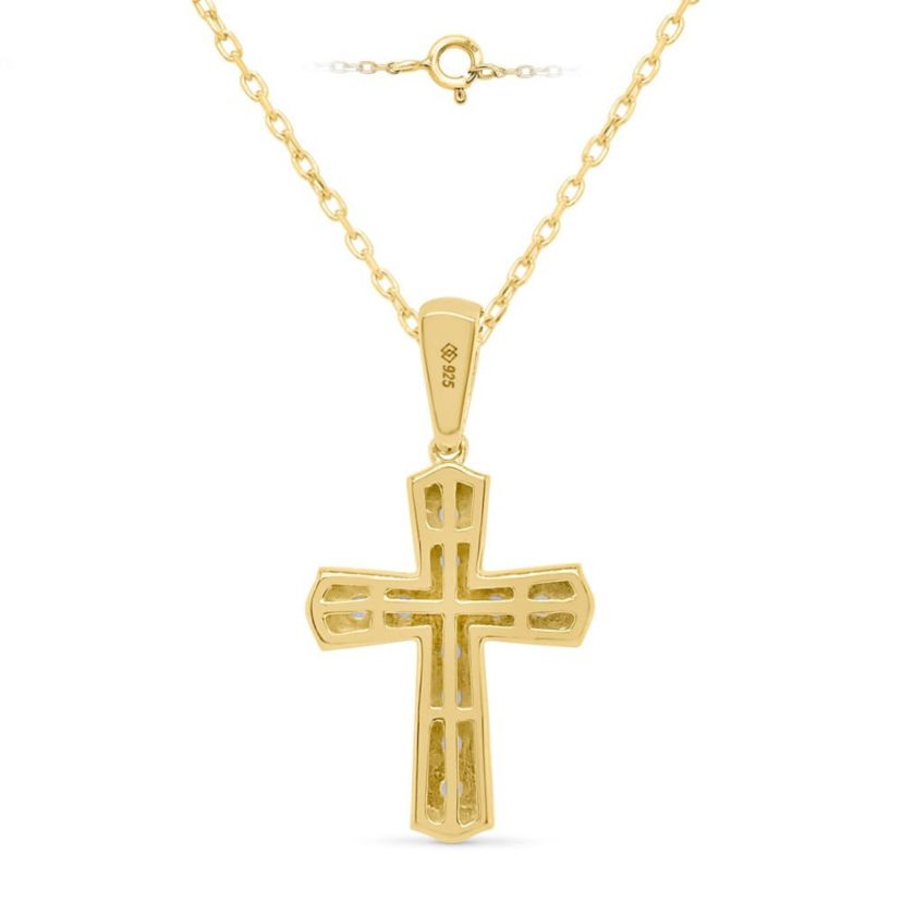 Lab Created 1/2 CTW LAB GROWN DIAMOND CROSS PENDANT IN GOLD PLATED STERLING SILVER