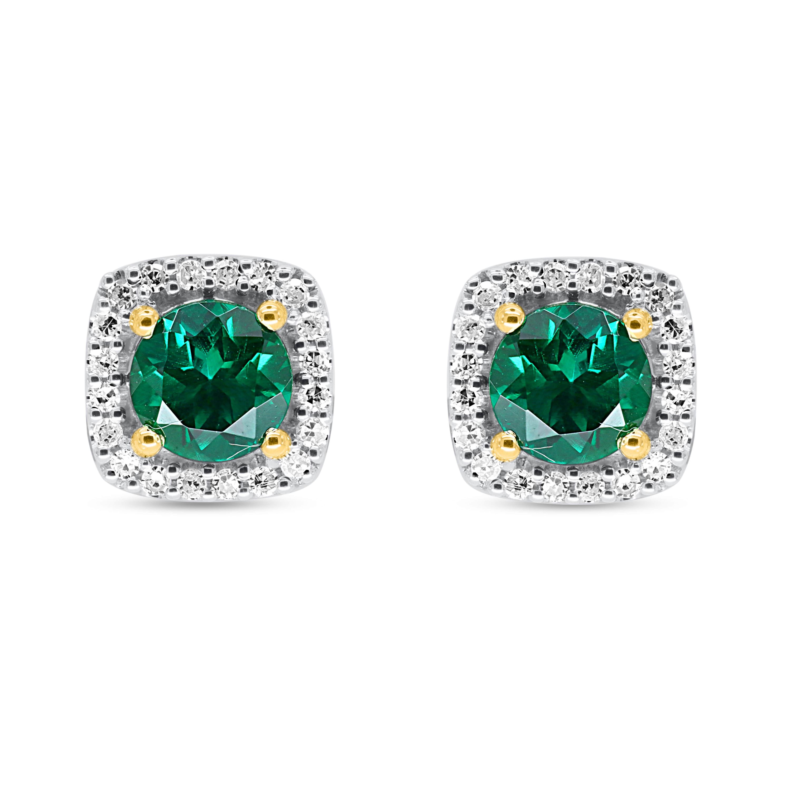 Lab Created 6.00 MM Round Created Emerald and 1/5CTTW Lab Grown Diamond Earrings.