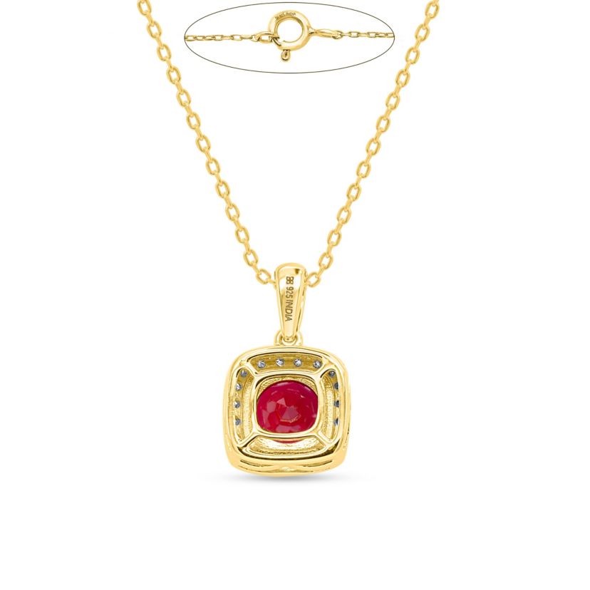 Lab Created 8.00 MM Round Created Ruby and 1/4CTTW Lab Grown Diamond Pendant W/Chain.