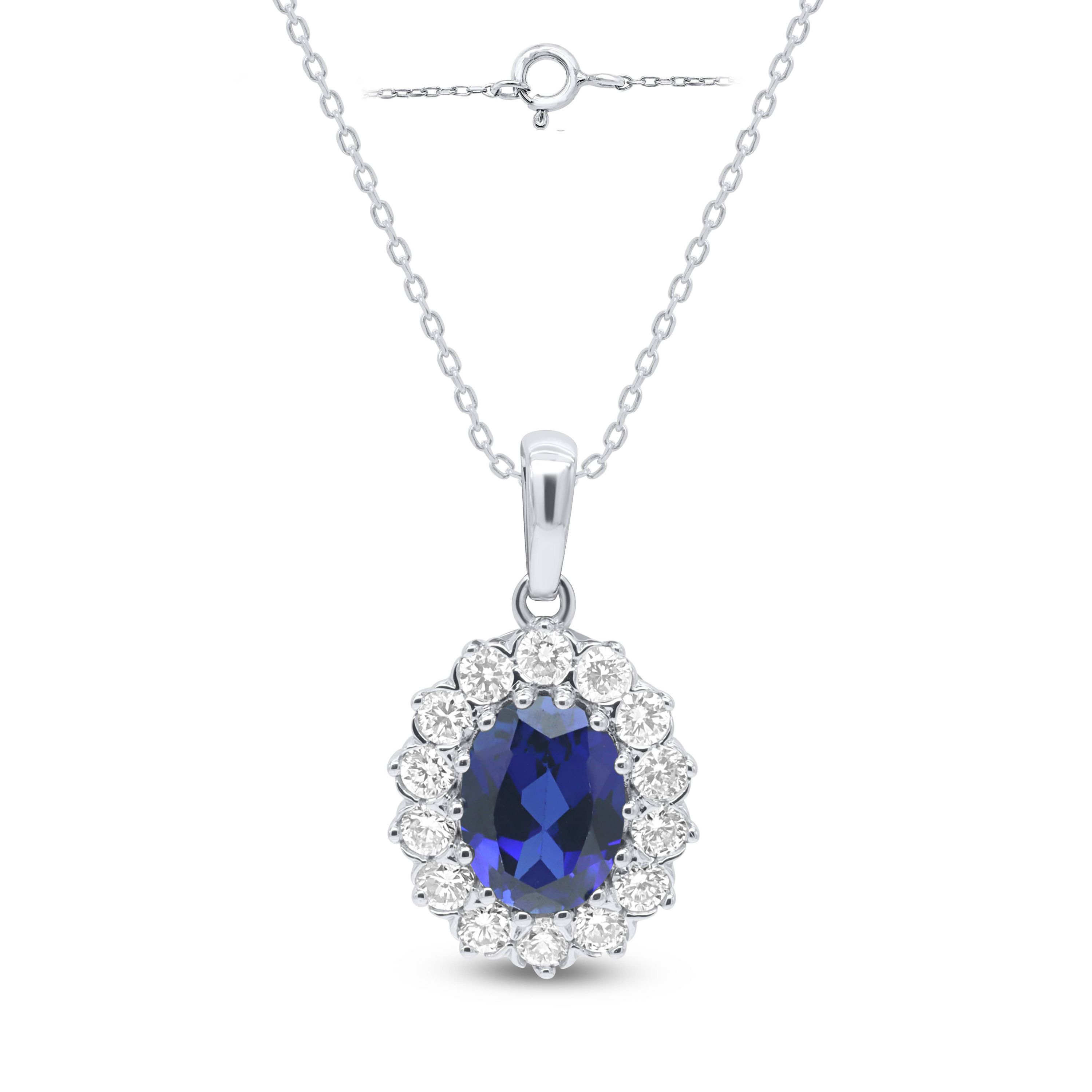 Lab Created 8X6 MM Oval Created Ruby and 1/2CTTW Lab Grown Diamond Pendant W/Chain.
