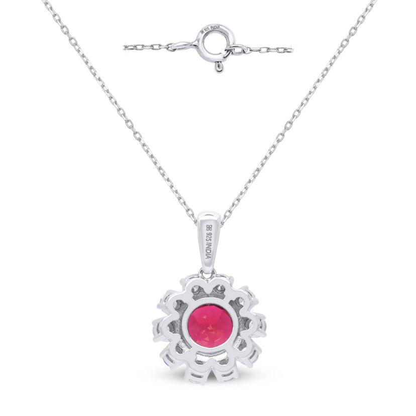 Lab Created 7.00 MM Round Created Ruby and 1/2CTTW Lab Grown Diamond Pendant W/Chain.