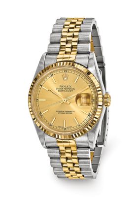 Preowned Rolex Men&acirc;s 18k Gold and Stainless Steel Datejust Jubilee Champagne Dial 18K Fluted Bezel Watch  FINAL SALE NO RETURNS OR EXCHANGES