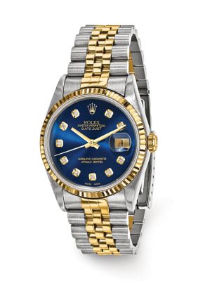 Preowned Rolex Mens Datejust Jubilee Blue Diamond Dial 18K Fluted Bezel Watch  FINAL SALE NO RETURNS OR EXCHANGES