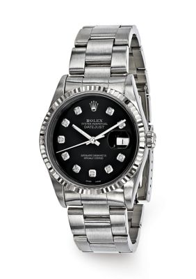 Preowned Rolex Mens Datejust Oyster Black Diamond Dial 18K Fluted Bezel Watch  FINAL SALE NO RETURNS OR EXCHANGES