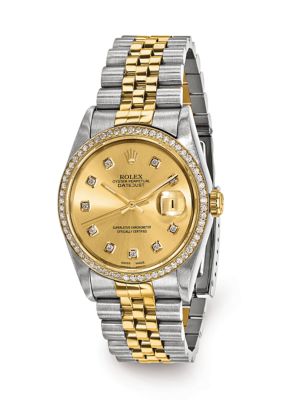 Preowned Rolex Mens Datejust Jubilee Champagne Diamond Dial Diamond Bezel Watch  FINAL SALE NO RETURNS OR EXCHANGES