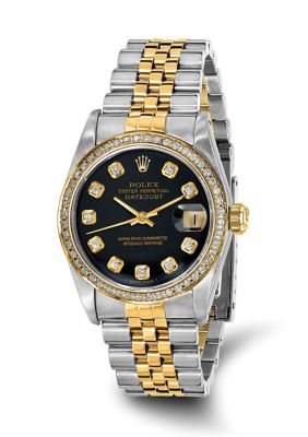 Preowned Rolex Womens Datejust Jubilee Black Diamond Dial Diamond Bezel Watch  FINAL SALE NO RETURNS OR EXCHANGES