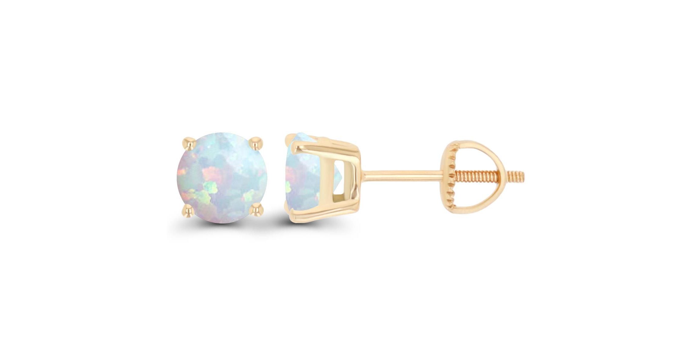 Lab Created Sterling Silver Rhodium 6mm Round Created Opal Stud Screwback Earring