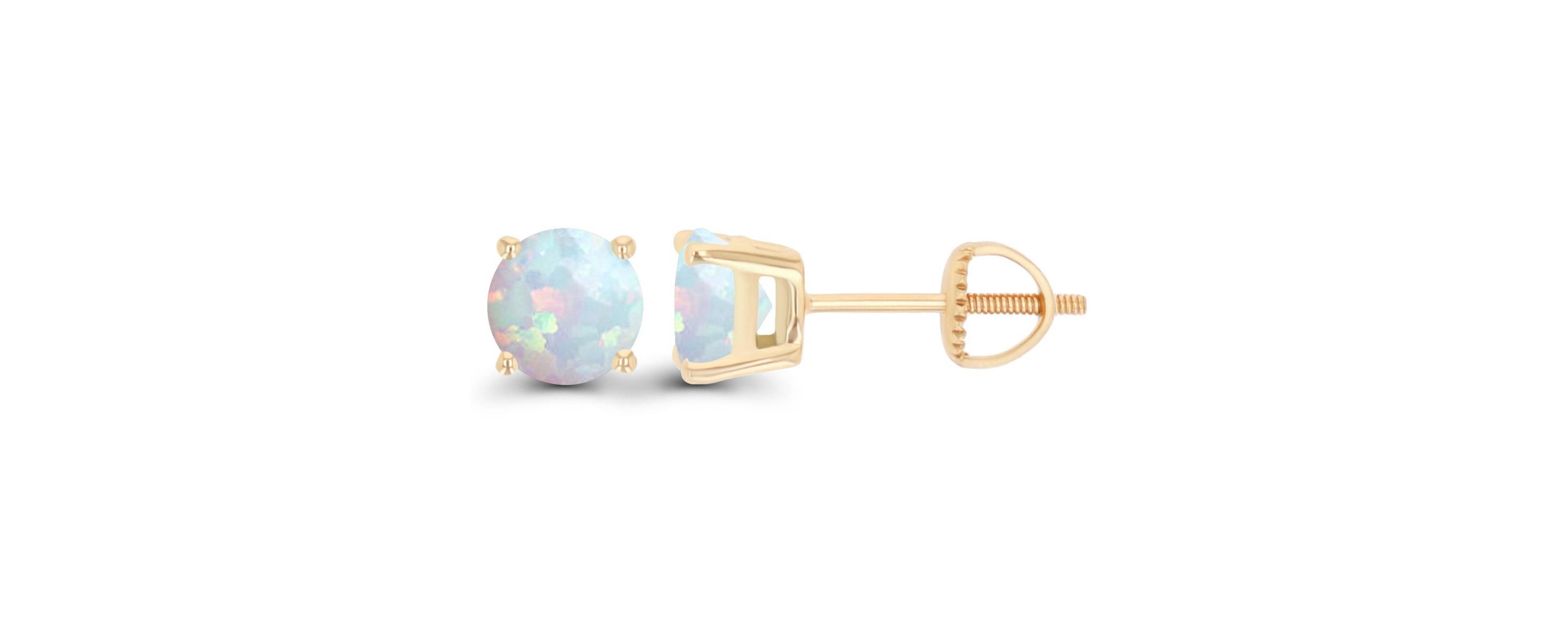 Lab Created Sterling Silver Rhodium 6mm Round Created Opal Stud Screwback Earring