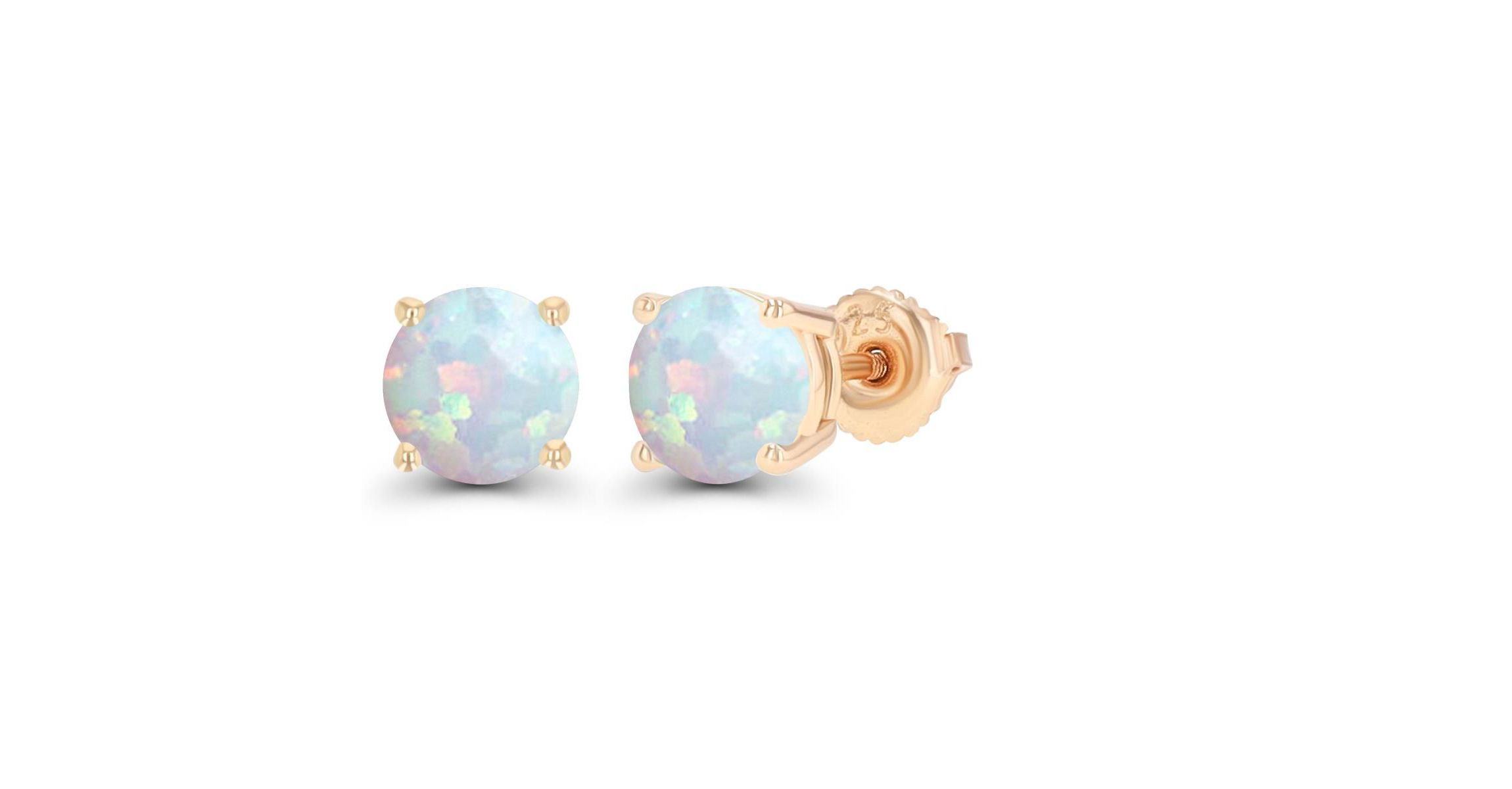 Lab Created Sterling Silver Rhodium 6mm Round Created Opal Stud Screwback Earring