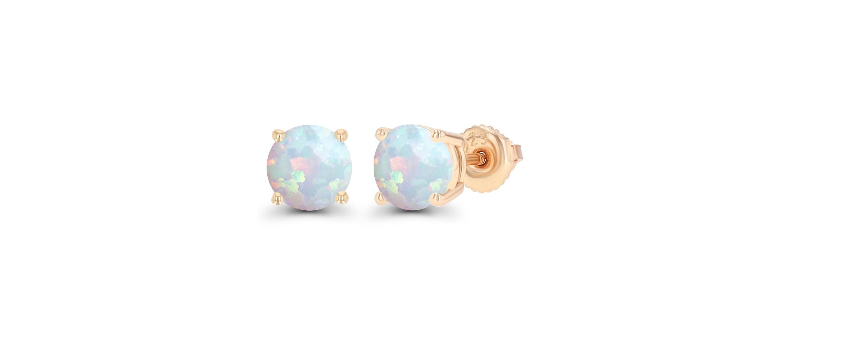 Lab Created Sterling Silver Rhodium 6mm Round Created Opal Stud Screwback Earring