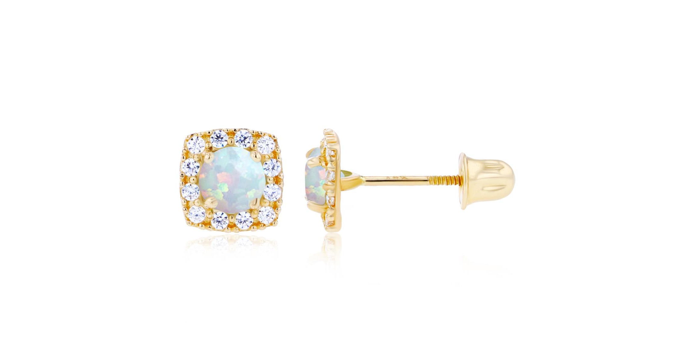 Lab Created Sterling Silver Rose 4mm Created Opal & 1mm Created White Sapphire Cushion Halo Screwback Earrings