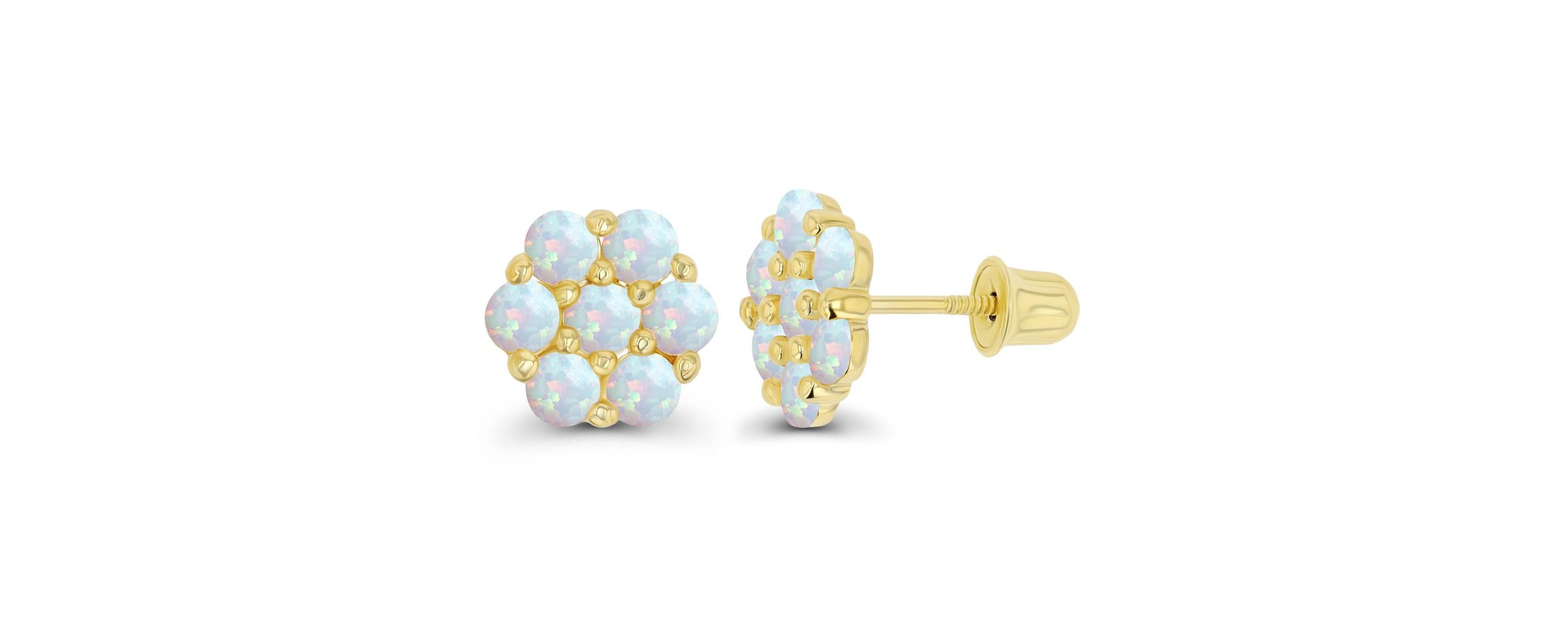 Lab Created Sterling Silver Rhodium 2.5mm Round Created Opal Flower Screwback Earring
