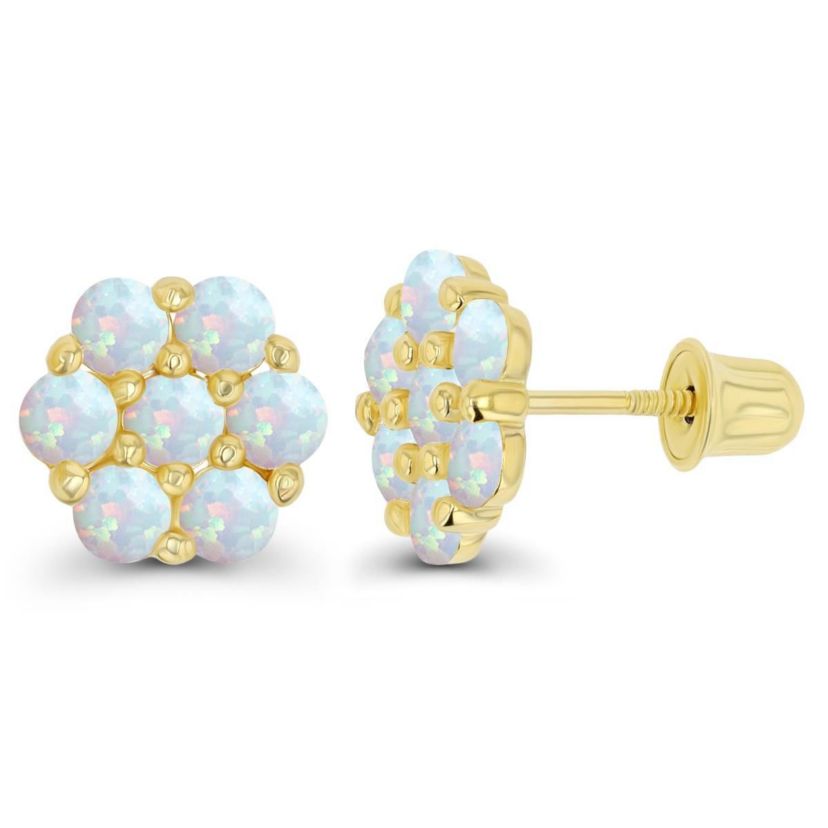 Lab Created Sterling Silver Rhodium 2.5mm Round Created Opal Flower Screwback Earring
