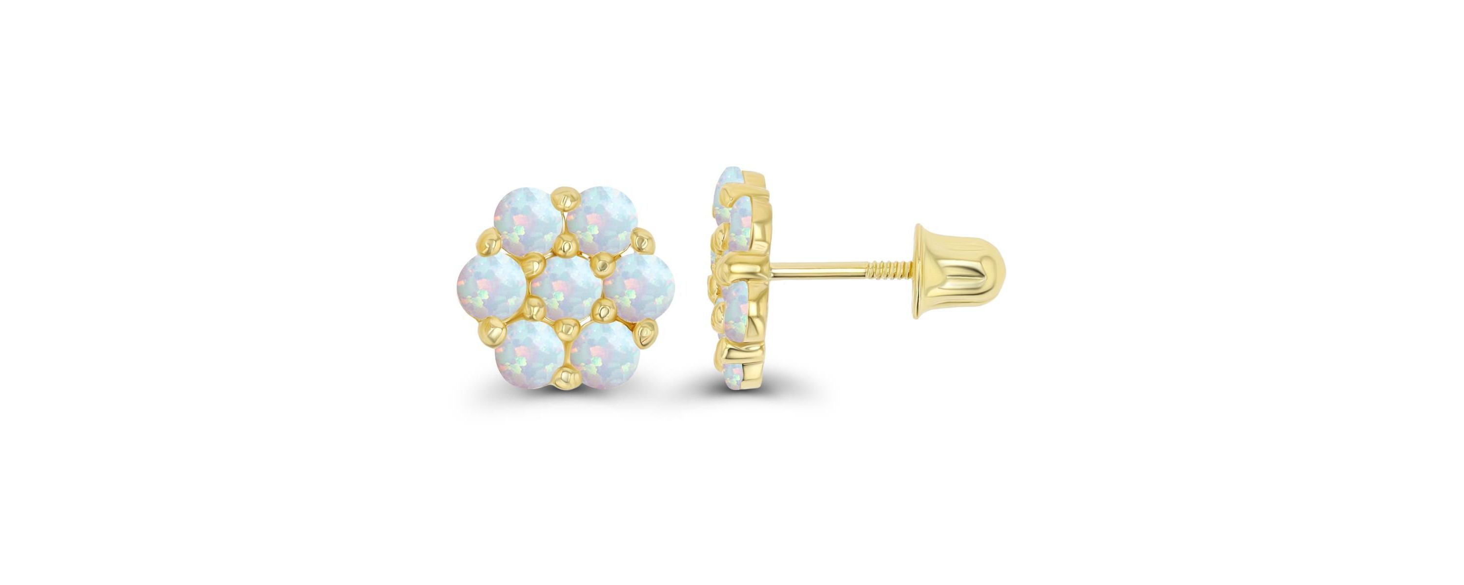 Lab Created Sterling Silver Rhodium 2.5mm Round Created Opal Flower Screwback Earring