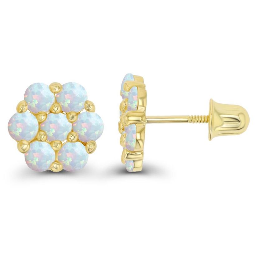 Lab Created Sterling Silver Rhodium 2.5mm Round Created Opal Flower Screwback Earring