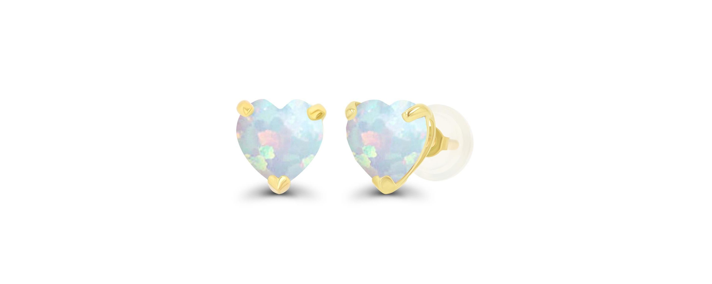 Lab Created Sterling Silver Yellow 6mm Heart Created Opal Stud Earring with Silicone Back