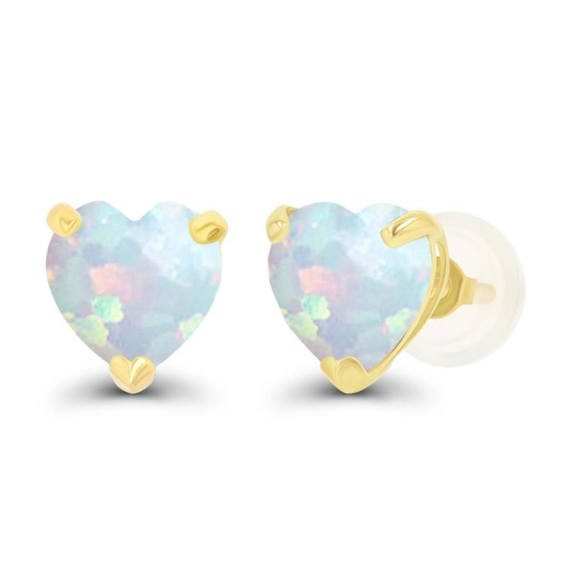 Lab Created Sterling Silver Yellow 6mm Heart Created Opal Stud Earring with Silicone Back