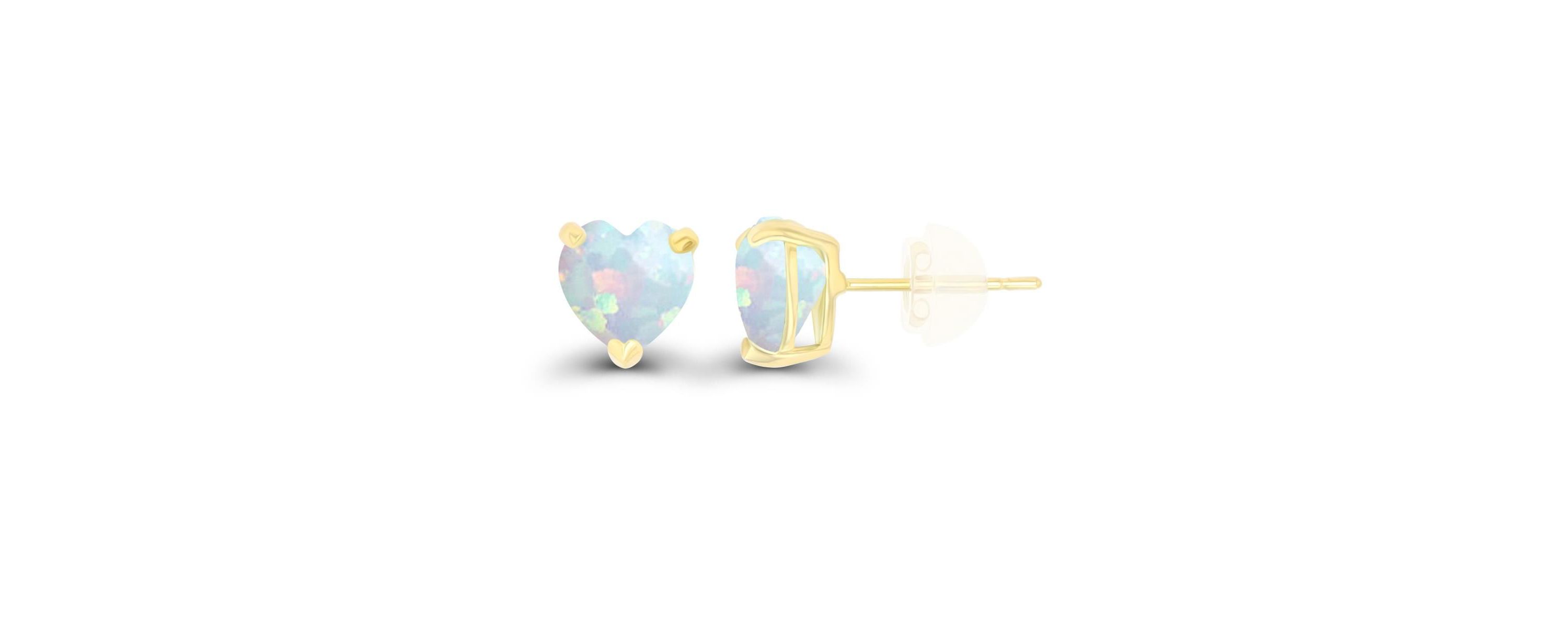 Lab Created Sterling Silver Yellow 6mm Heart Created Opal Stud Earring with Silicone Back