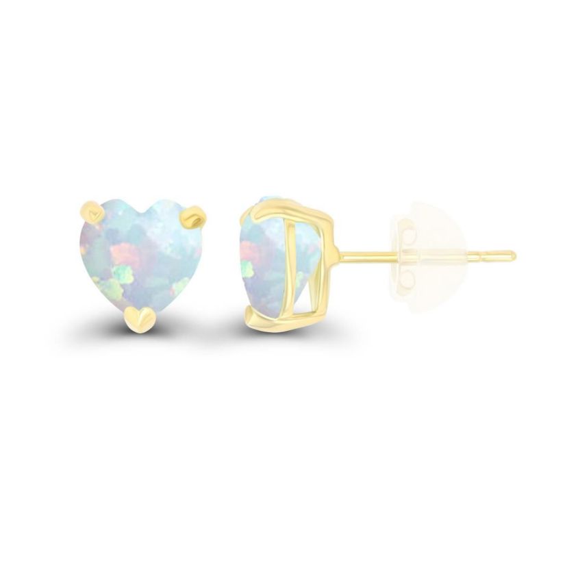 Lab Created Sterling Silver Yellow 6mm Heart Created Opal Stud Earring with Silicone Back