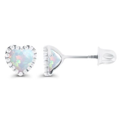 LULEA Lab Created Sterling Silver Yellow 4mm Heart Created Opal Bezel Screwback Earrings