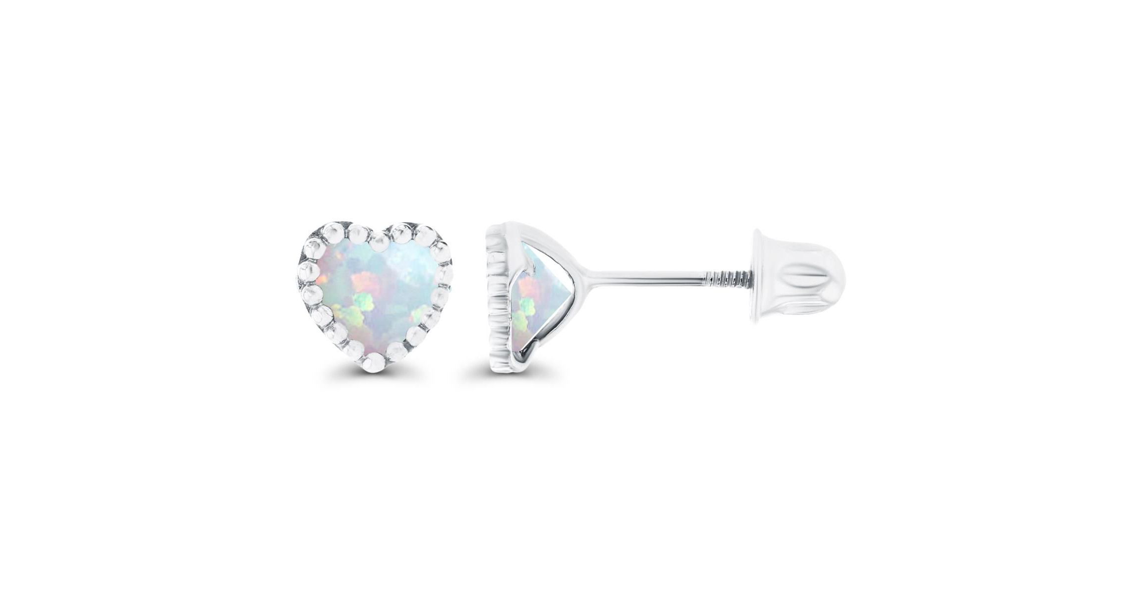 Lab Created Sterling Silver Yellow 4mm Heart Created Opal Bezel Screwback Earrings