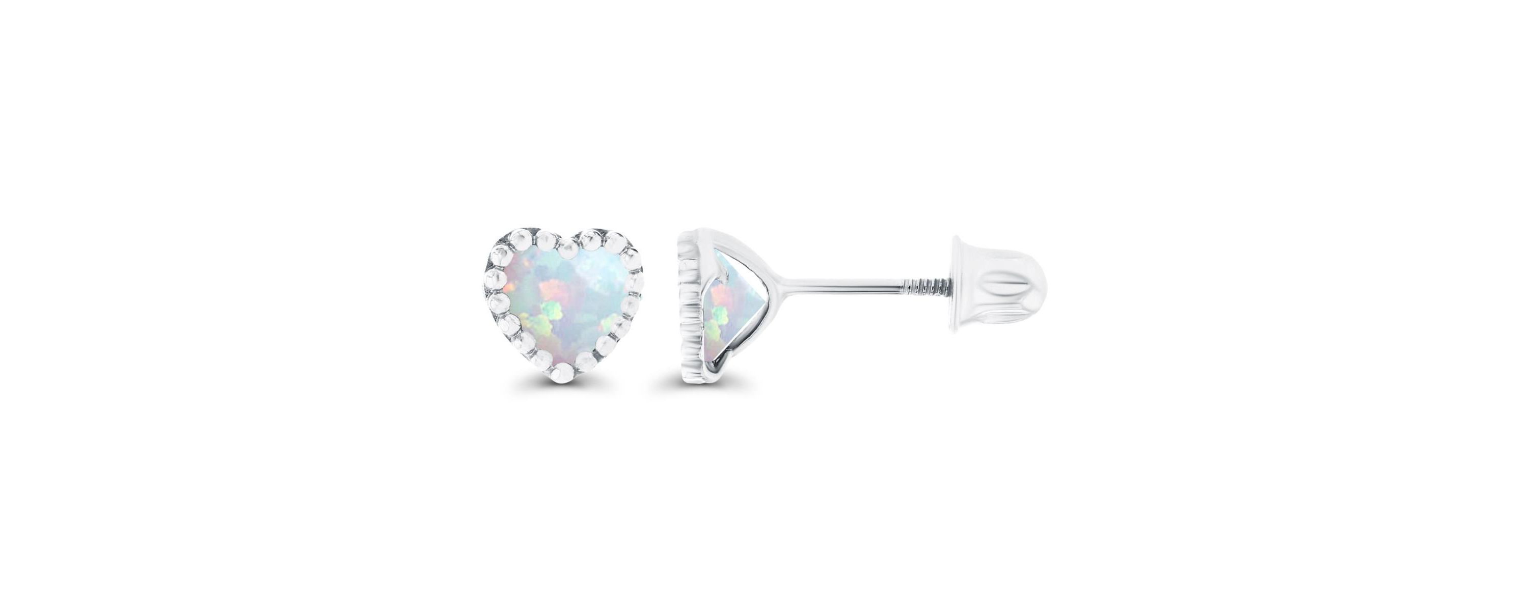 Lab Created Sterling Silver Yellow 4mm Heart Created Opal Bezel Screwback Earrings