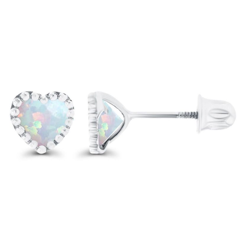 Lab Created Sterling Silver Yellow 4mm Heart Created Opal Bezel Screwback Earrings