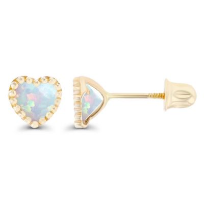 LULEA Lab Created Sterling Silver Yellow 4mm Heart Created Opal Bezel Screwback Earrings